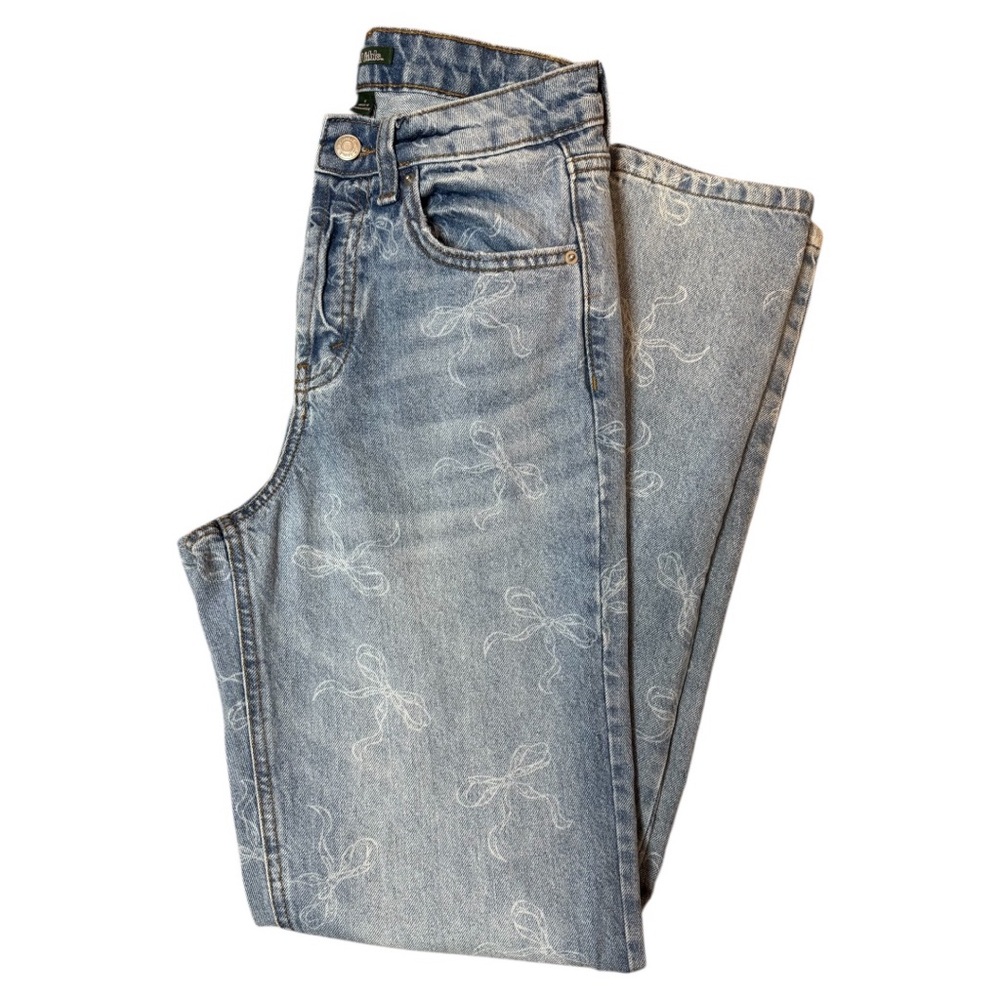 Bow Print Wild Fable High Rise Jeans size 0 Coquette Y2K Straight Leg Denim - Picture 3 of 4